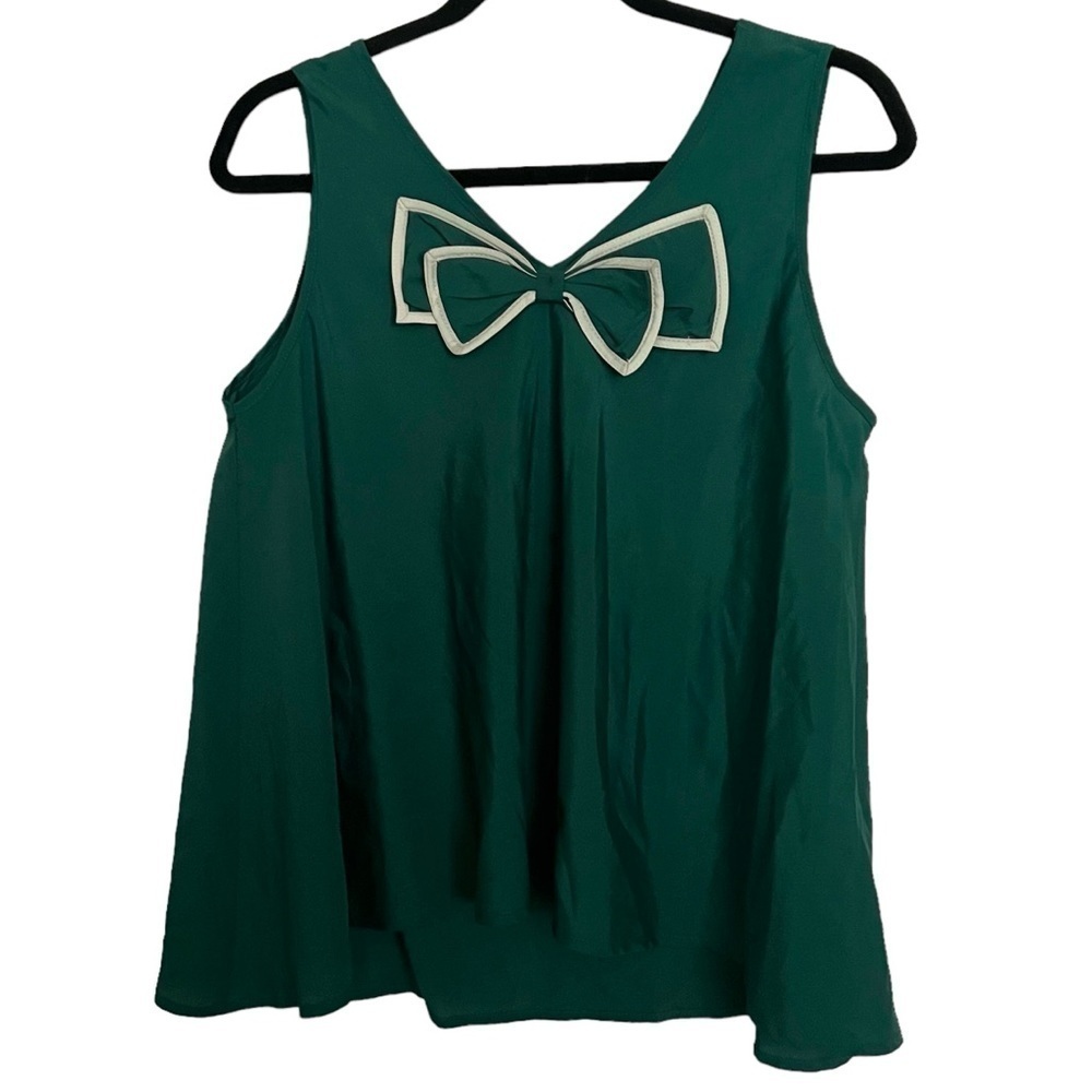 Come Toi Green Sleevless V Neck Bow Detail Blouse Medium
